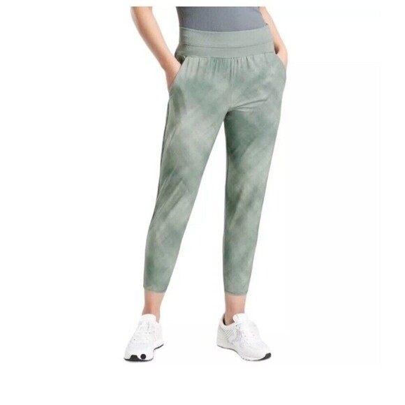 Athleta Slim Jogger Tapered‎ Print Crop Pants Green Size 4 Lightweight - Picture 1 of 6